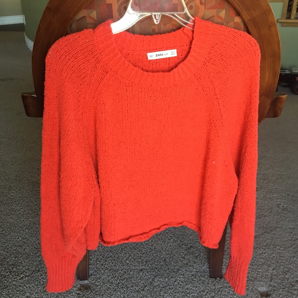 Zara Coral Crewneck Cropped Sweater